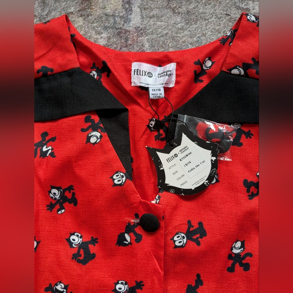 Unique Vintage Red Felix Cat Dress - Picture 3 of 3
